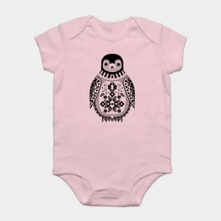 cute and classy black penguin in ecopop pattern Baby Bodysuit